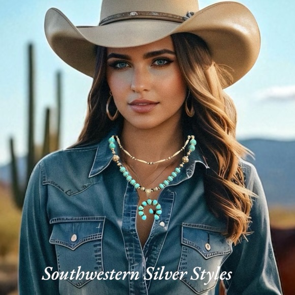 Vintage Sterling Silver Navajo Pearls Turquoise Squash Blossom Necklace - Picture 6 of 15